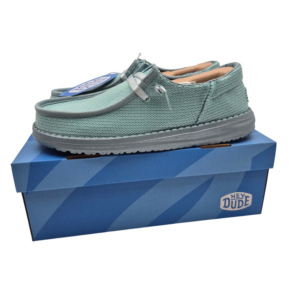 HeyDude Wendy Funk Mono Sequin Tourmaline Blue Women's Size 9 Shoes Loafers